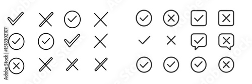 Symbols representing approval and disapproval illustrated with check marks and crosses in a clean, minimalist design suitable for various applications
