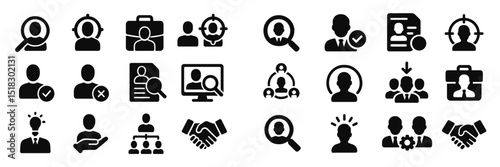 Silhouettes of various professional and networking symbols used in recruitment and job searching activities