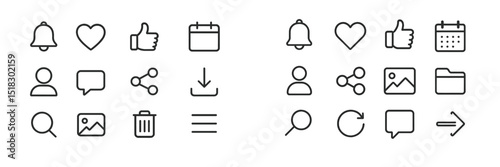 Collection of minimalist icons representing various actions and notifications commonly used in digital interfaces