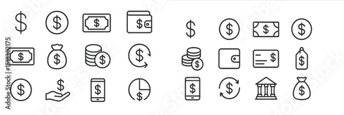 Various financial icons representing currency, transactions, and economic themes found in digital design