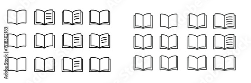 Collection of open and closed book illustrations on a white background highlighting different orientations and designs
