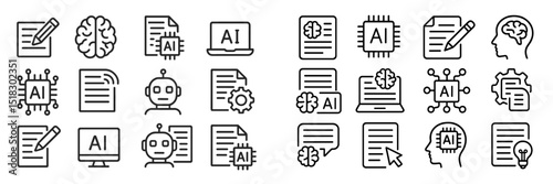 Various icons representing artificial intelligence concepts and activities displayed in a clean, organized layout
