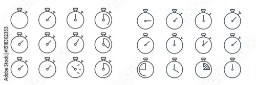 Various designs of stopwatches arranged in a grid showcasing different styles and times displayed