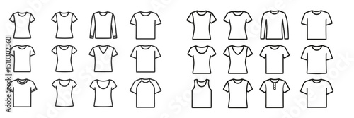 Collection of assorted shirt designs and styles displayed in a grid format for fashion and textile reference