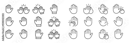 Different hand gestures representing greetings, applause, and celebration displayed in a clean layout on a simple background