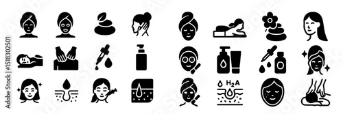 Various spa and wellness icons showcasing relaxation, beauty treatments, and self-care routines