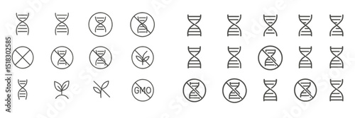 Variety of genetic modification symbols displayed in a clean layout on white background showcasing modern biotechnology concepts