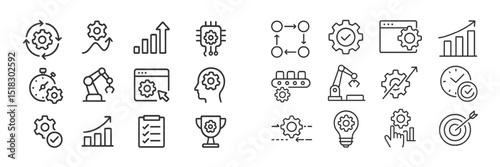 Icons depicting automation, productivity, and technology themes in a minimalistic design