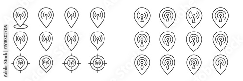 Unique set of location markers representing signal strength and targeting concepts in simplified design