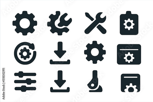 Gear and tool icons representing mechanics and engineering concepts in a digital format