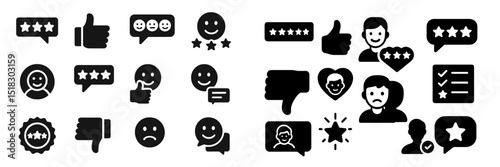 Colorful icons representing user feedback, ratings, and emotions on a digital interface