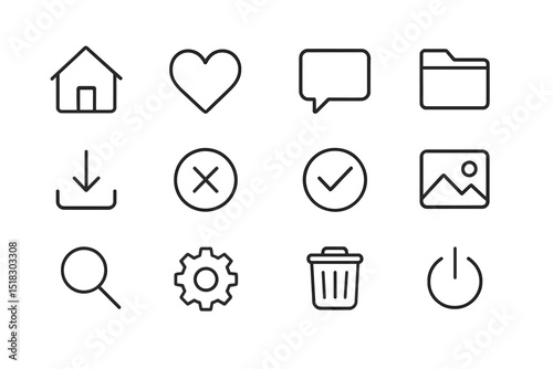 Collection of minimalist black and white icons representing various digital and social media functions