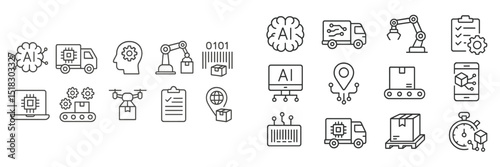 Digital illustrations showcasing artificial intelligence applications in logistics and automation processes for modern industries