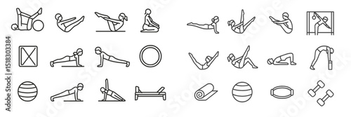 Various fitness icons representing exercises and activities for a balanced workout routine in a structured layout