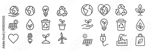 Icons depicting sustainable living with nature, energy efficiency, and recycling symbols arranged in a creative layout