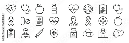 Health symbols representing wellness and medical care in various forms