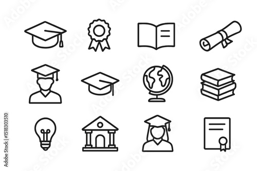 Education symbols representing learning achievements and knowledge at a school or university setting