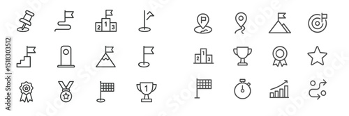 Icons representing competition, achievement, and goal setting in a simplified design for various applications in education and sports