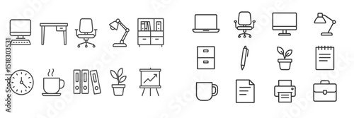 Illustration of office essentials and workspace items for productivity and organization
