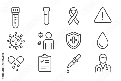 Health awareness symbols representing medical testing, disease prevention, and treatment strategies in a clinical setting
