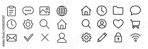 Collection of diverse icons representing digital tools and communication methods in a minimalist style