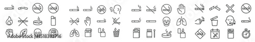 Collection of no smoking signs and warnings displayed in various styles and formats for public health awareness