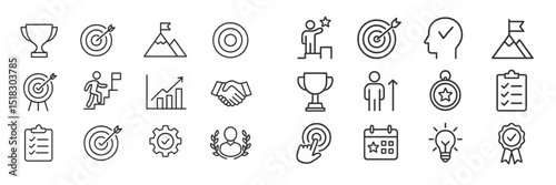 Achieving goals through teamwork and strategic planning with visual icons representing success and growth