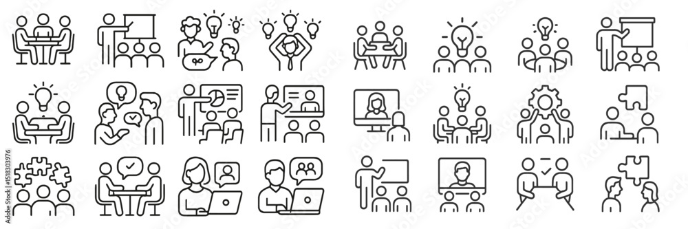 Collaborative brainstorming and teamwork concepts illustrated with simple icons for business communication Collaborative brainstorming and teamwork concepts illustrated with simple icons for business communication