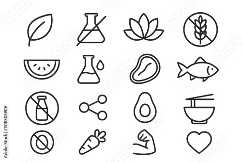 Exploring the variety of healthy food icons and symbols representing nutrition and dietary choices in a contemporary design