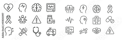 Health and wellness icons representing medical care, awareness, and support in a minimalist design