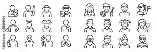 Variety of human icons showcasing different professions and activities, ideal for creative projects and design purposes