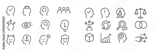 Collection of minimalist line icons representing various human emotions and activities for use in design projects