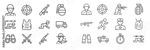 Military icons representing various roles and activities in a tactical environment for training and operations