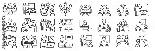 Collaborative brainstorming and teamwork concepts illustrated with simple icons for business communication