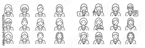 Diverse group of professional women representing various ethnicities and careers in a workplace setting