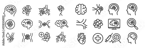 Visual representation of mental health concepts and neurobiology elements in a simple line art style