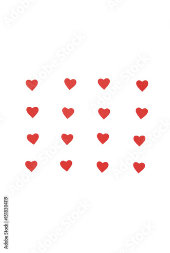 Grid of Small Red Hearts Evenly Spaced on a Plain White Background