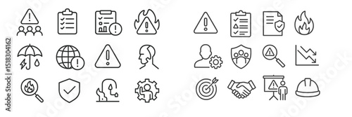 Icons representing safety, emergency protocols, and risk management in a corporate environment during daytime