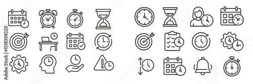 Collection of time-related icons representing various scheduling and management concepts