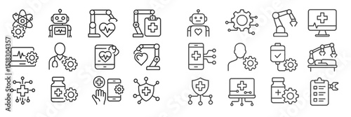 Icons representing healthcare technology and robotics in modern medicine at a digital design