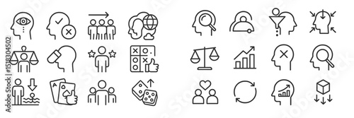 Collection of minimalist icons representing various human interactions and cognitive processes in a modern design