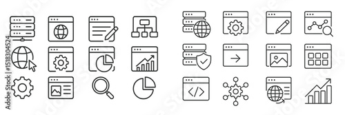 Collection of digital icons representing various web and data concepts in a modern flat design style