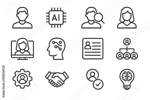 Icons depicting various aspects of artificial intelligence, technology, and human interaction