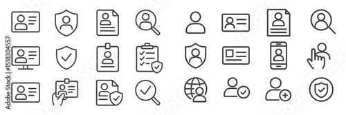 Identification and verification symbols representing security, profiles, and documents commonly used in digital environments