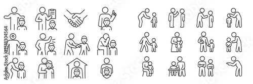 Various icons depicting different interactions between adults and children in educational and nurturing contexts