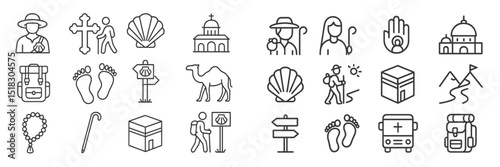 Symbols of pilgrimage showcasing diverse activities and landmarks associated with spiritual journeys