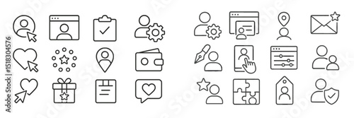 Collection of minimalistic icons representing various digital and social media interactions for user engagement