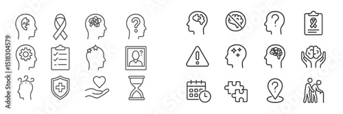 Mental health awareness symbols representing various aspects of well-being, support, and care for individuals