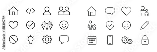 Collection of minimalistic icons representing various concepts and activities for digital design purposes