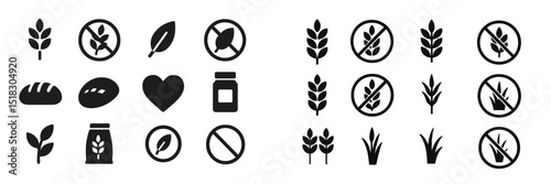 Symbols representing food allergies and dietary restrictions in black and white style, useful for health-related materials or educational content